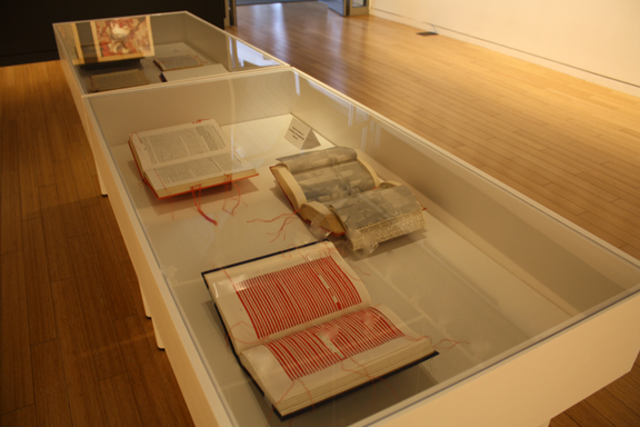 Altered books from the FOOTNOTES series, part of the RE|VISIONS exhibition at Station Gallery, Whitby, Ontario, Fall 2017. (photo: IR)